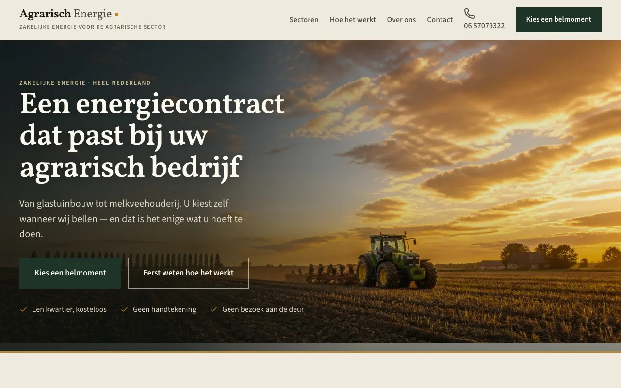 Agrarisch Energie website, desktop layout
