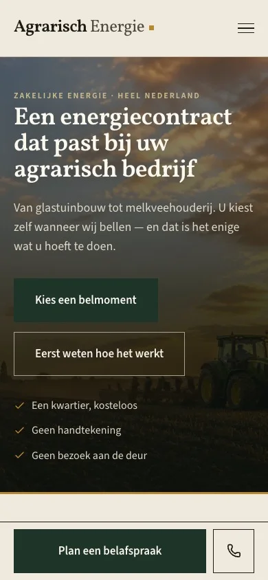 Agrarisch Energie website on a phone