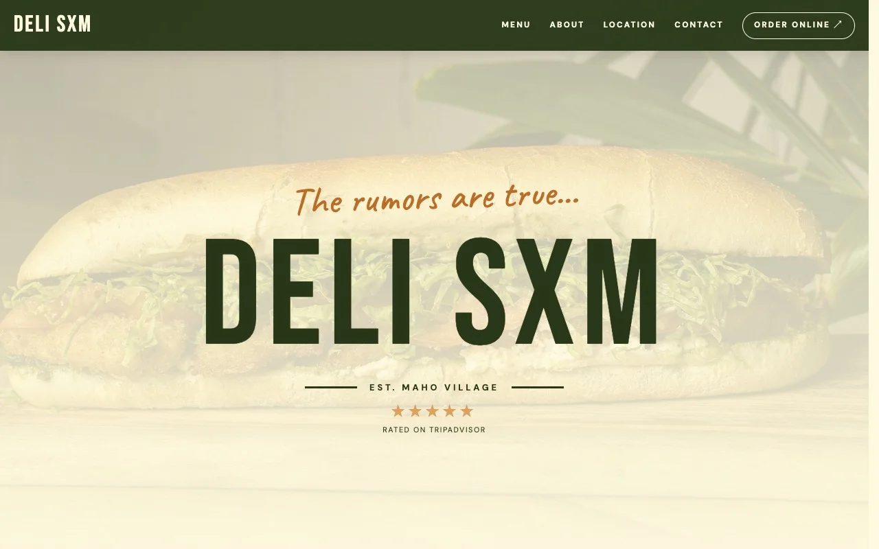 Deli website, desktop layout