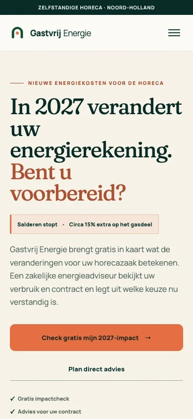 Gastvrij Energie website on a phone