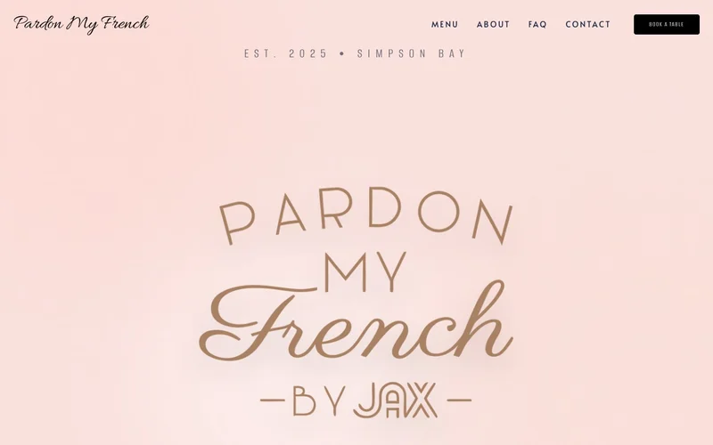 Pardon My French website presenting its lunch and dinner experiences