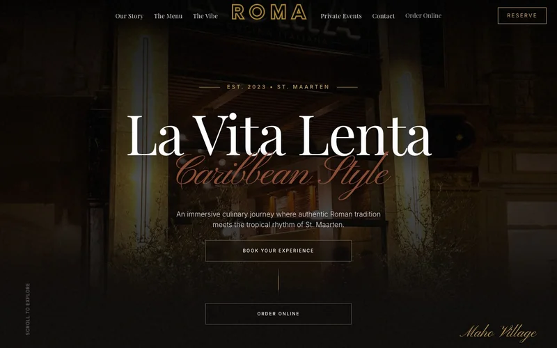 Roma website introducing Italian dining in Maho Village